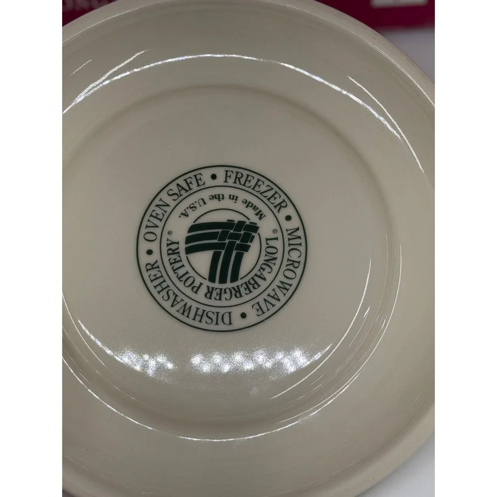 Longaberger‎ Pottery Pillar Candle Holder Traditional Holly Ivory Green Red Box